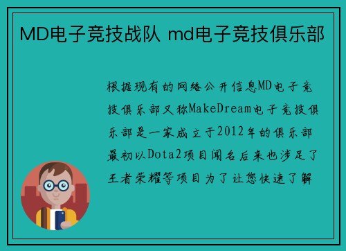 MD电子竞技战队 md电子竞技俱乐部